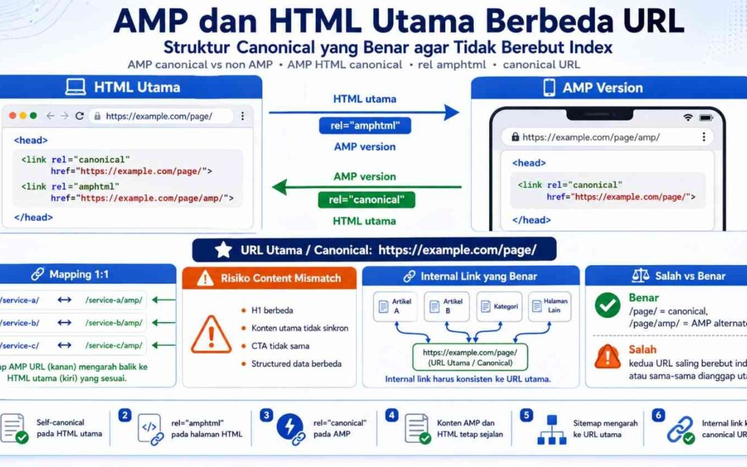 AMP dan HTML Utama Berbeda URL Struktur Canonical yang Benar agar Tidak Berebut Index